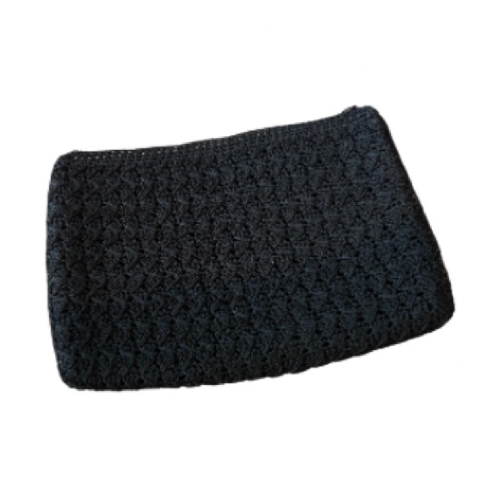 vintage 70s black crochet large clutch